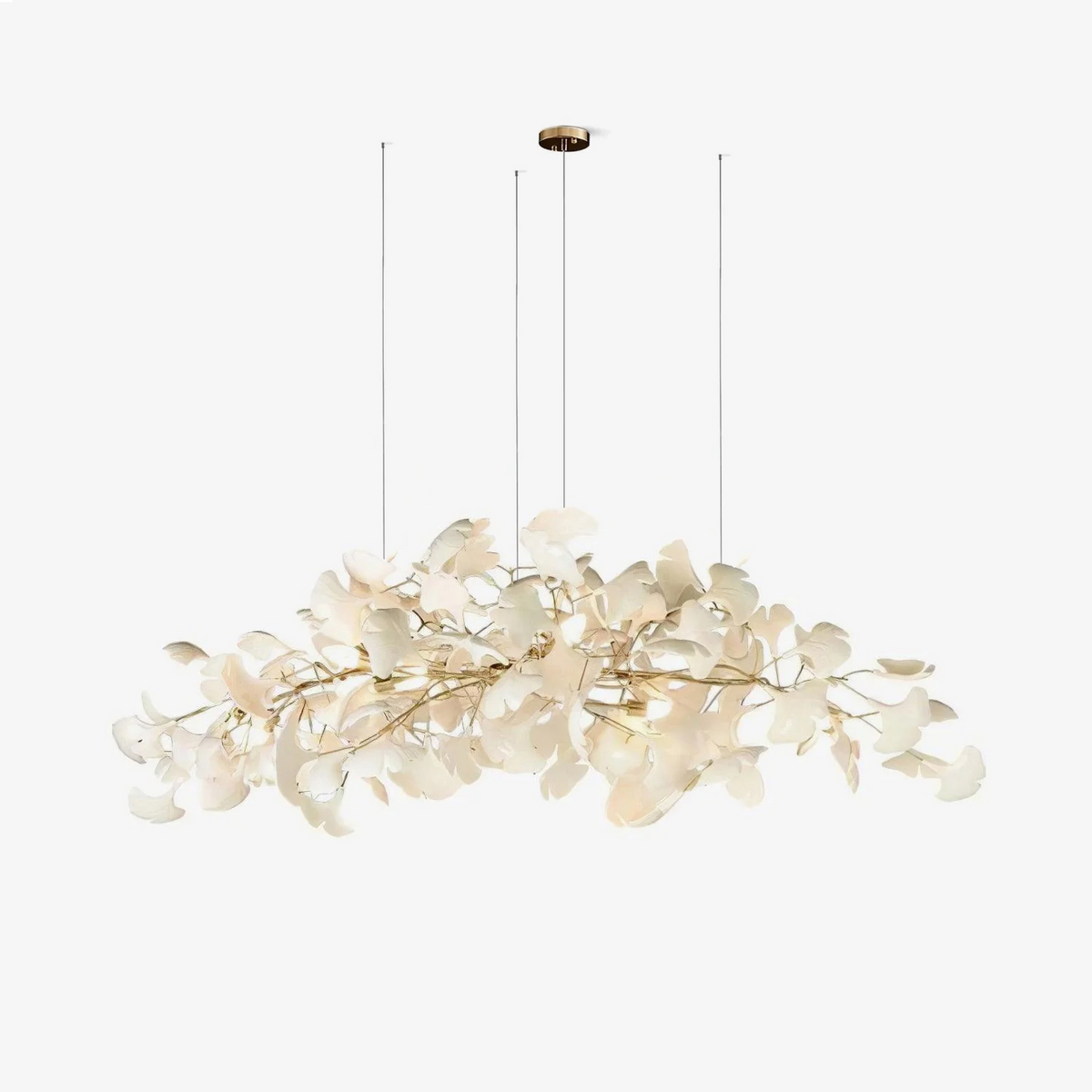 Icho Porcelain Ginkgo Leaf Linear Brass Chandelier