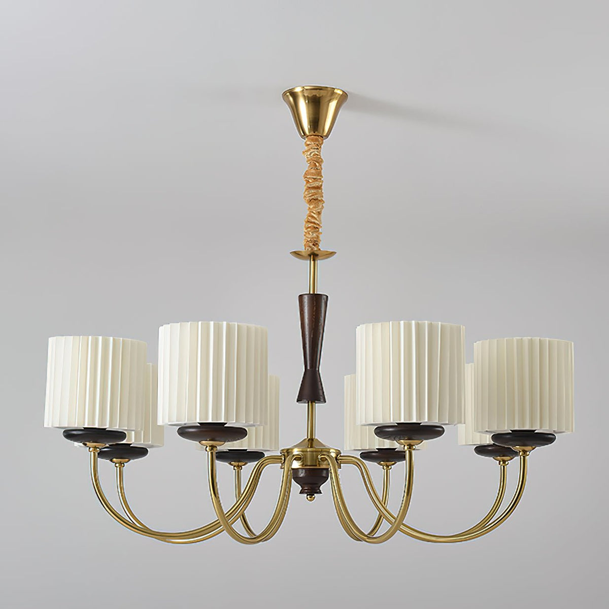 Halvard Pleated Shade Walnut Chandelier