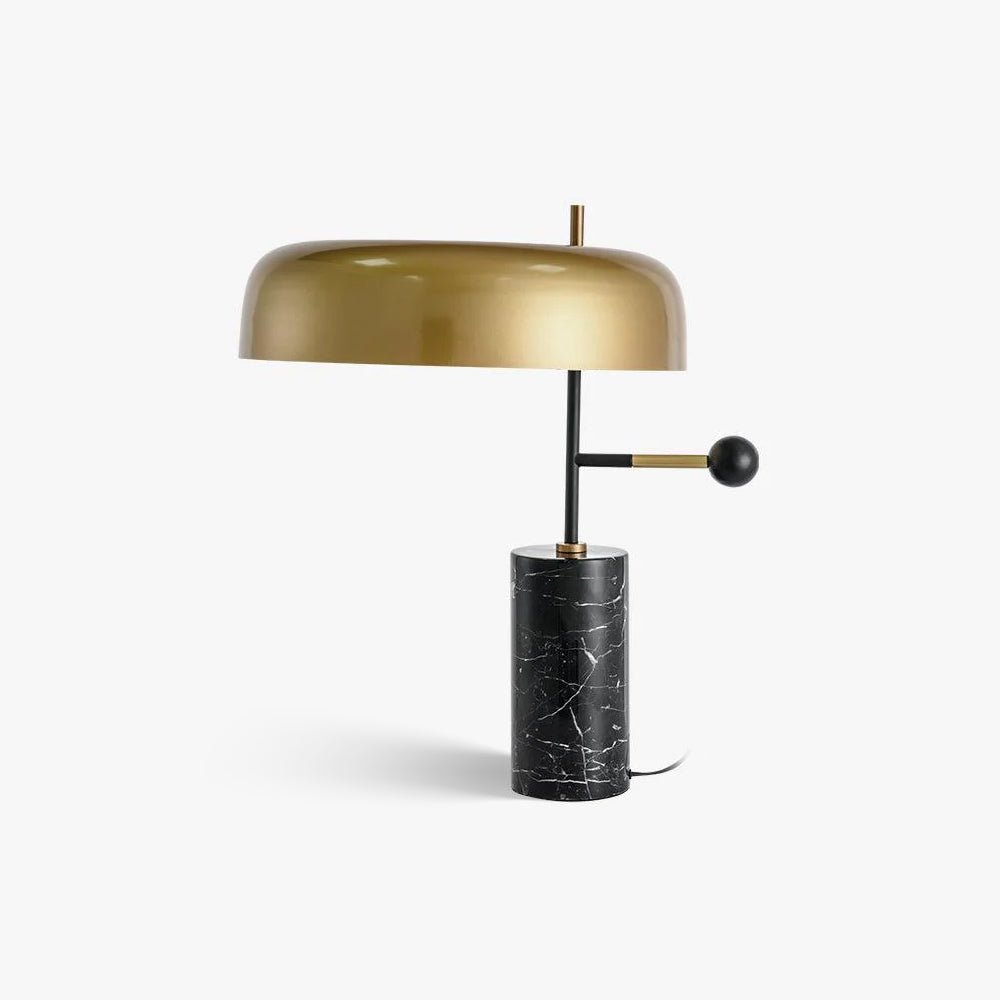 Barclay marble table lamp with gold dome shade, front view