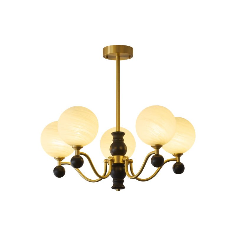 Ulyana Brass and Walnut Glass Globe Chandelier