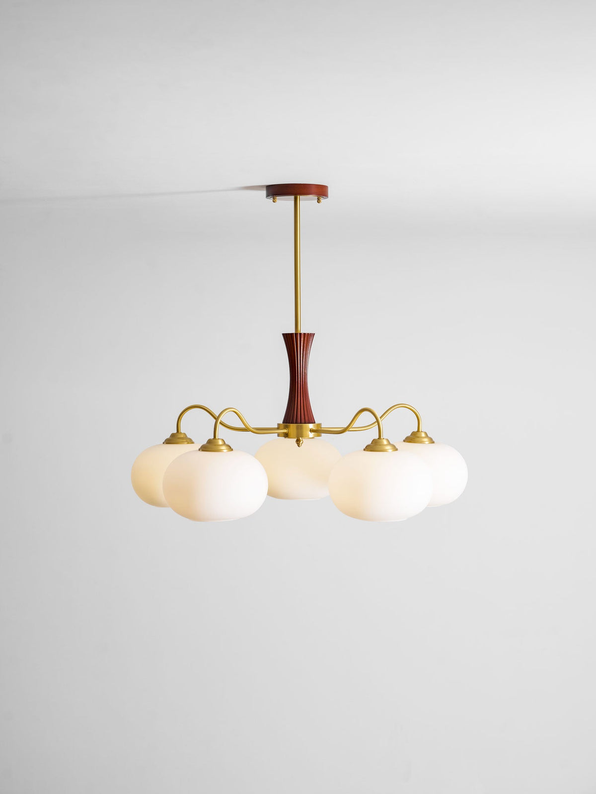 Kaki Brass and Wood Chandelier