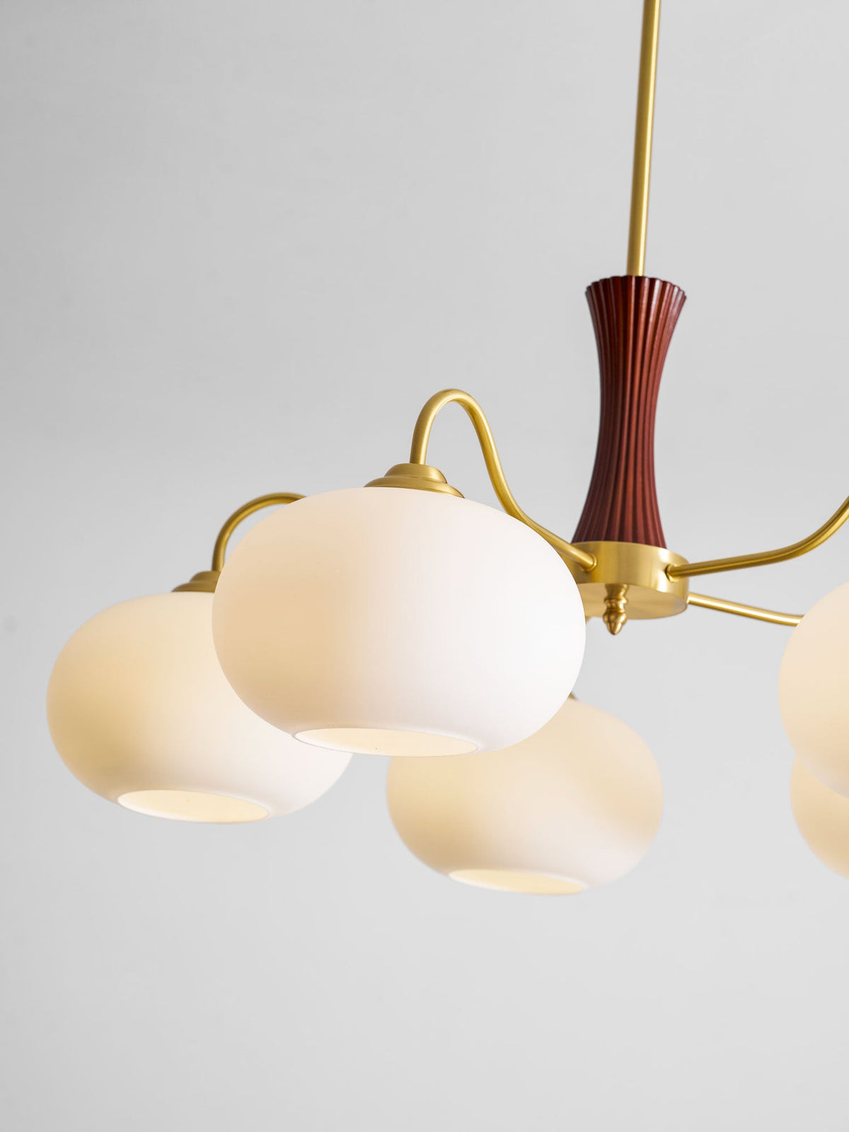 Kaki Brass and Wood Chandelier