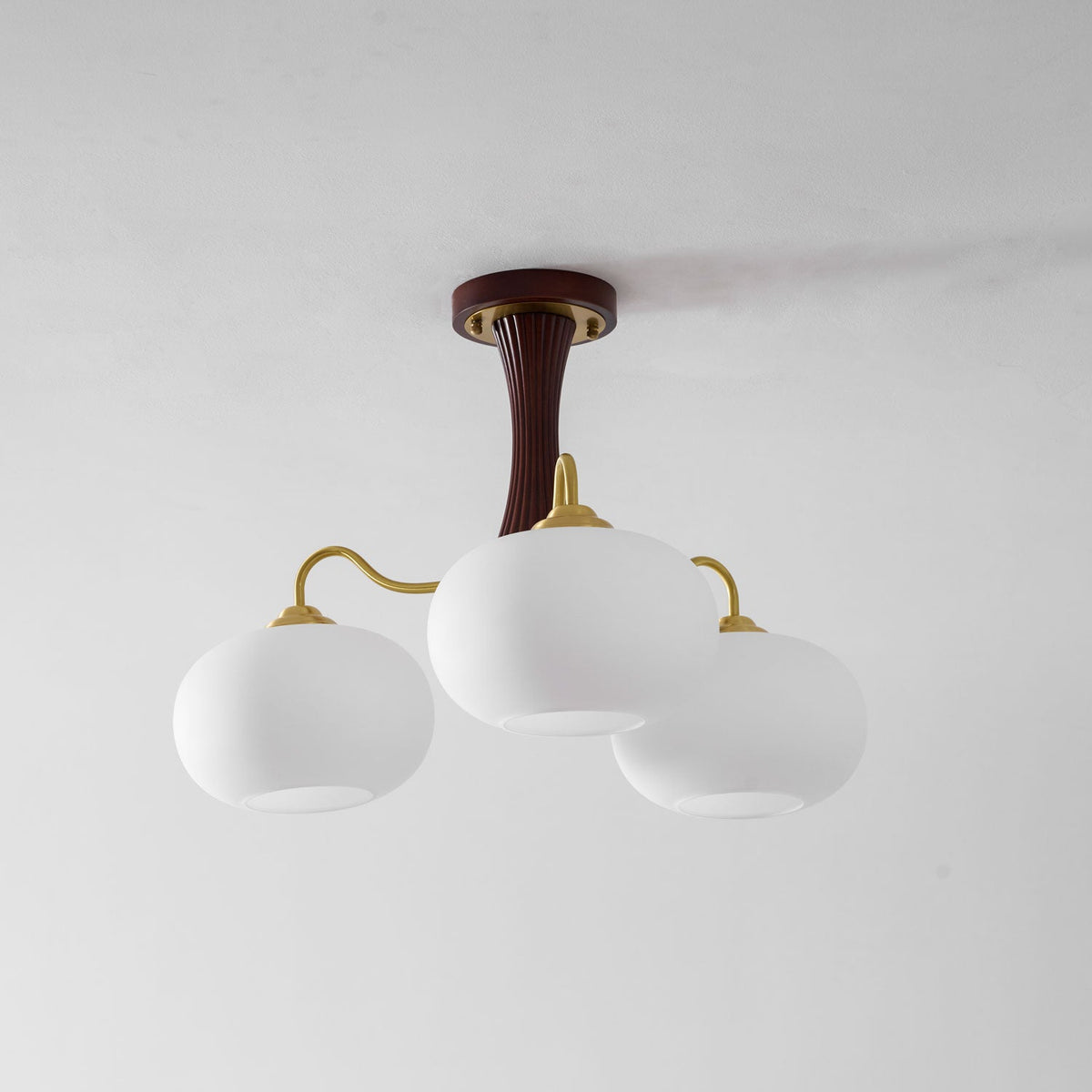 Kaki Brass and Wood Chandelier