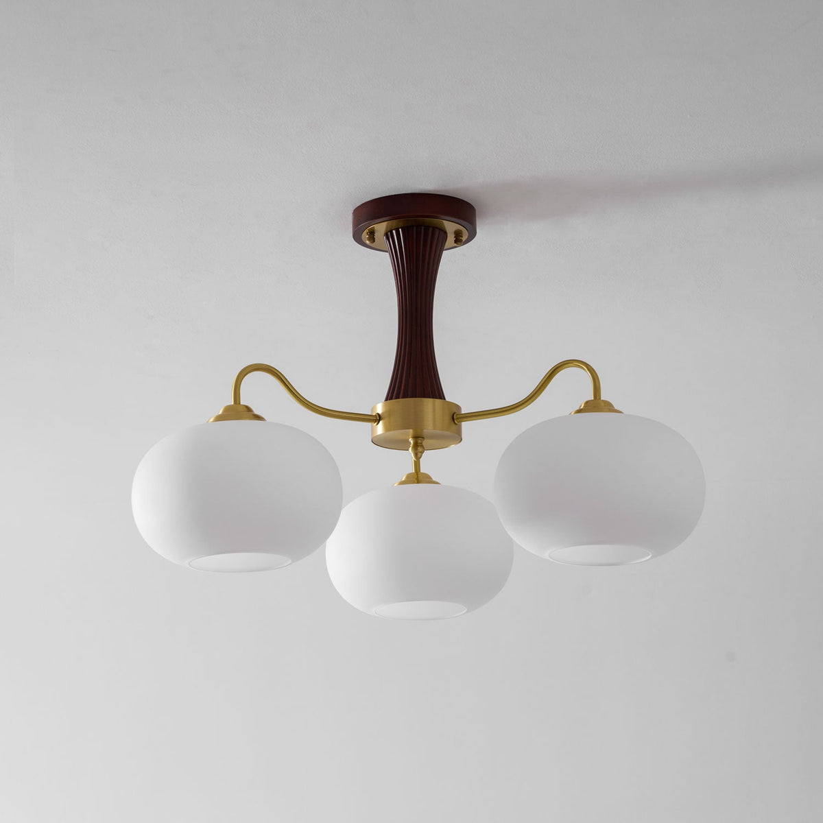 Kaki Brass and Wood Chandelier