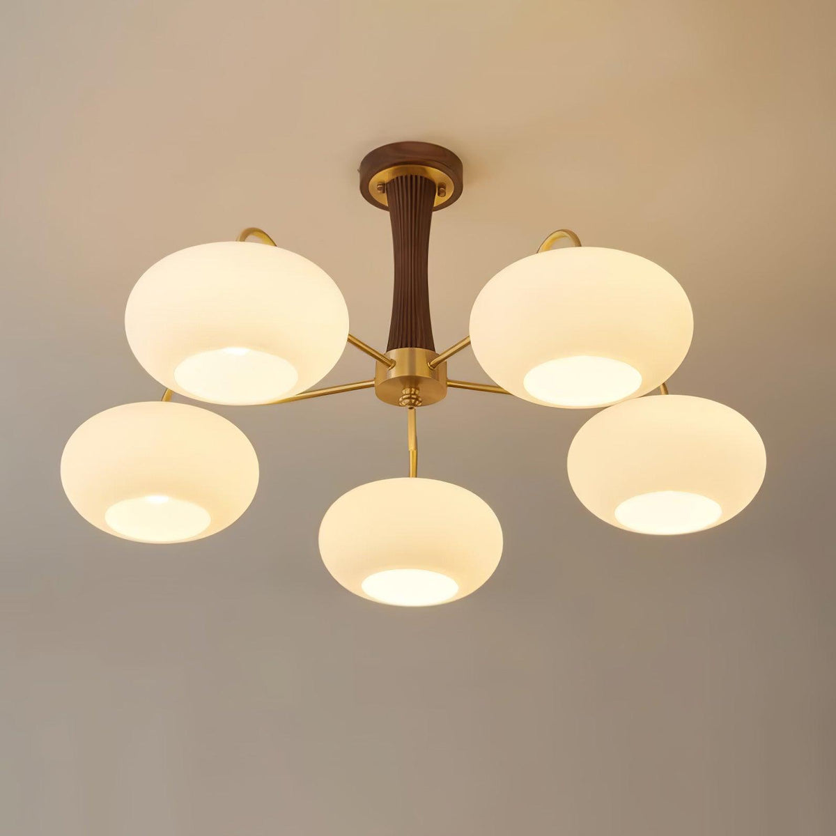 Kaki Brass and Wood Chandelier