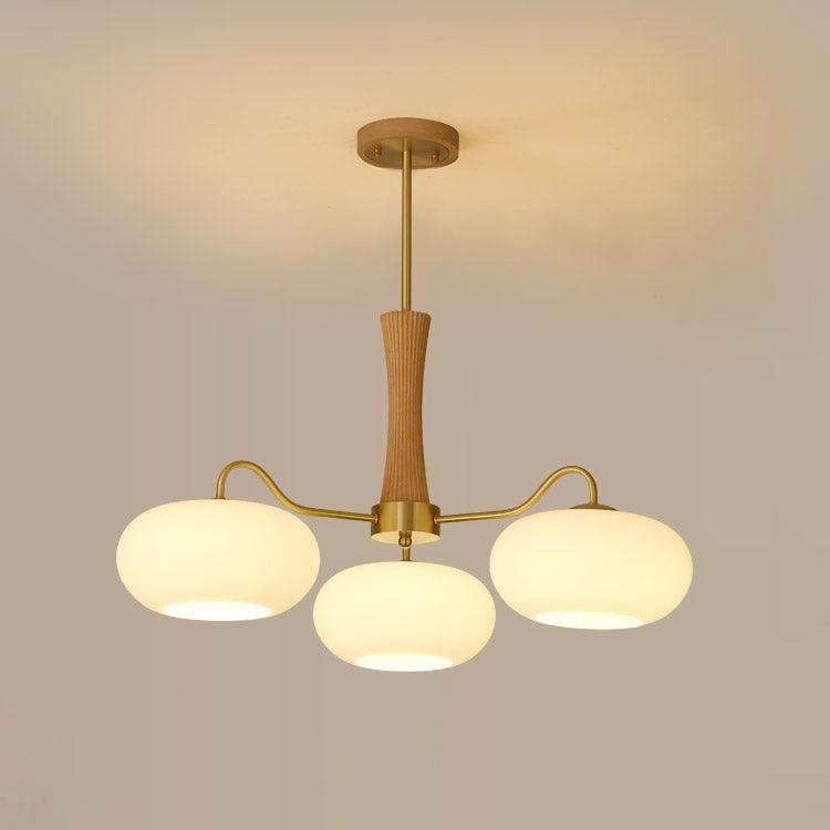 Kaki Brass and Wood Chandelier