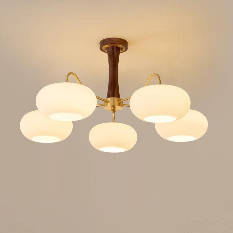 Kaki Brass and Wood Chandelier