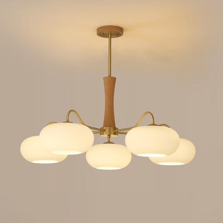 Kaki Brass and Wood Chandelier