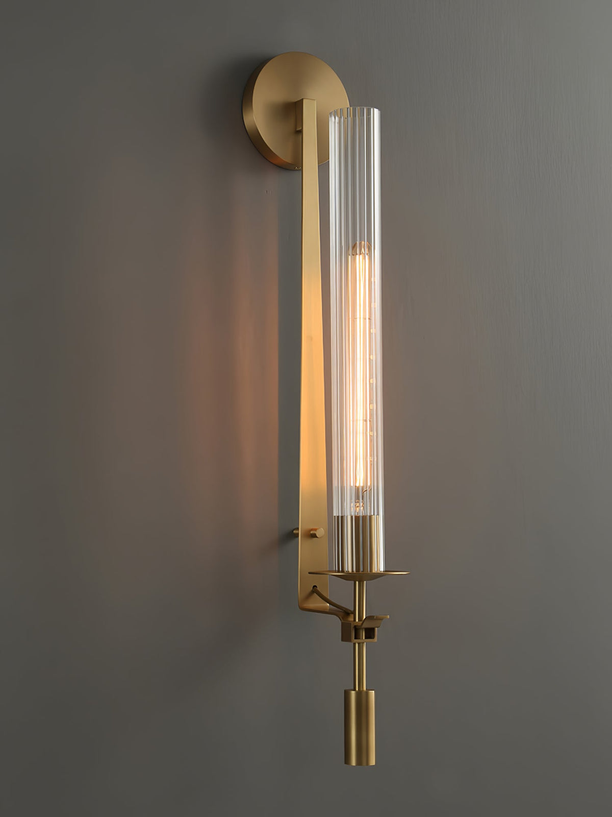 Odalys Brass Ribbed Glass Wall Sconce