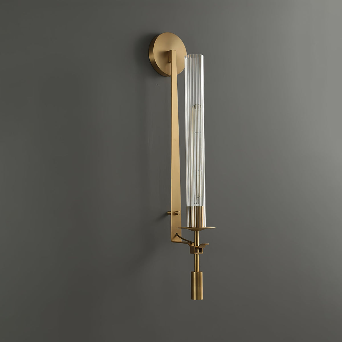 Odalys Brass Ribbed Glass Wall Sconce