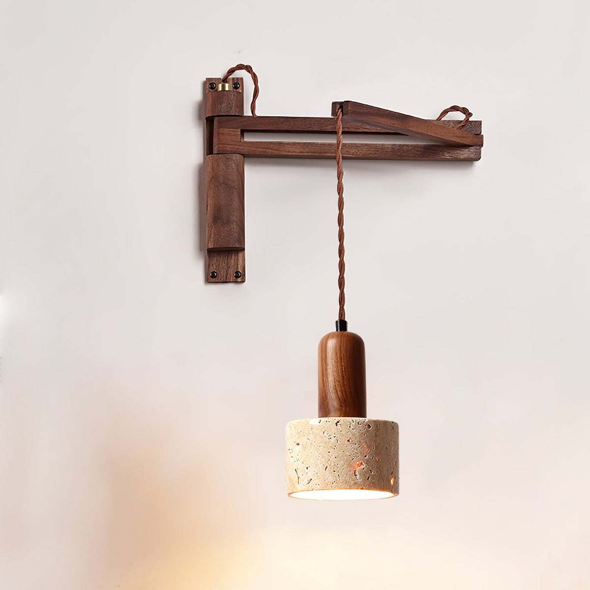 Sedona Travertine Dome Walnut Arm Wall Sconce