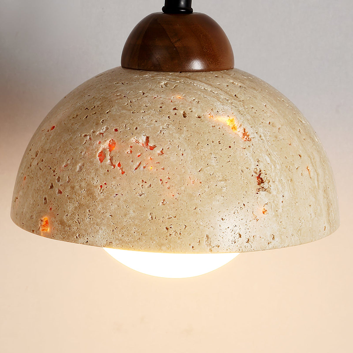 Sedona Travertine Dome Walnut Arm Wall Sconce