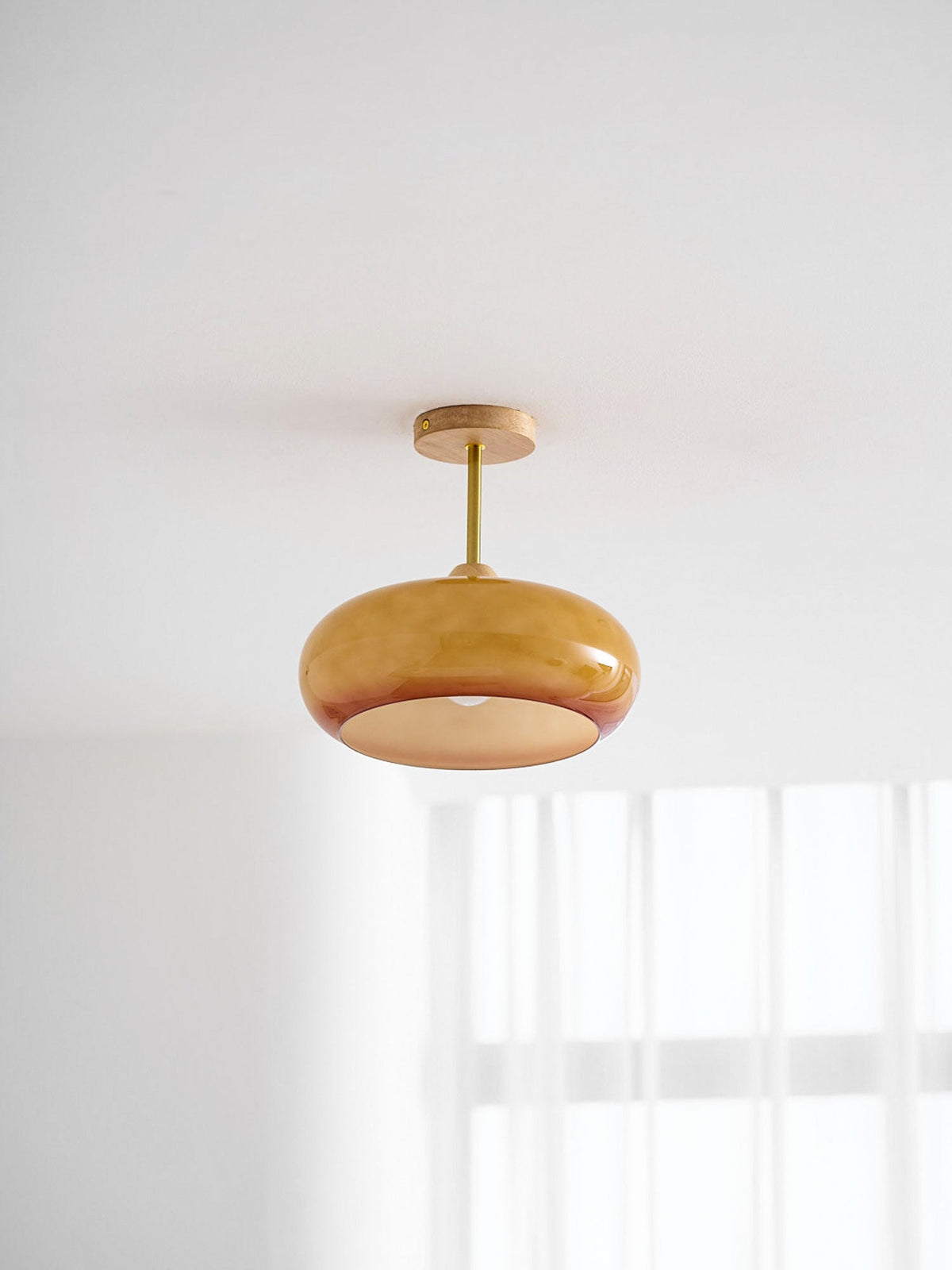Disca Bauhaus Glass Disc Wood Ceiling Light