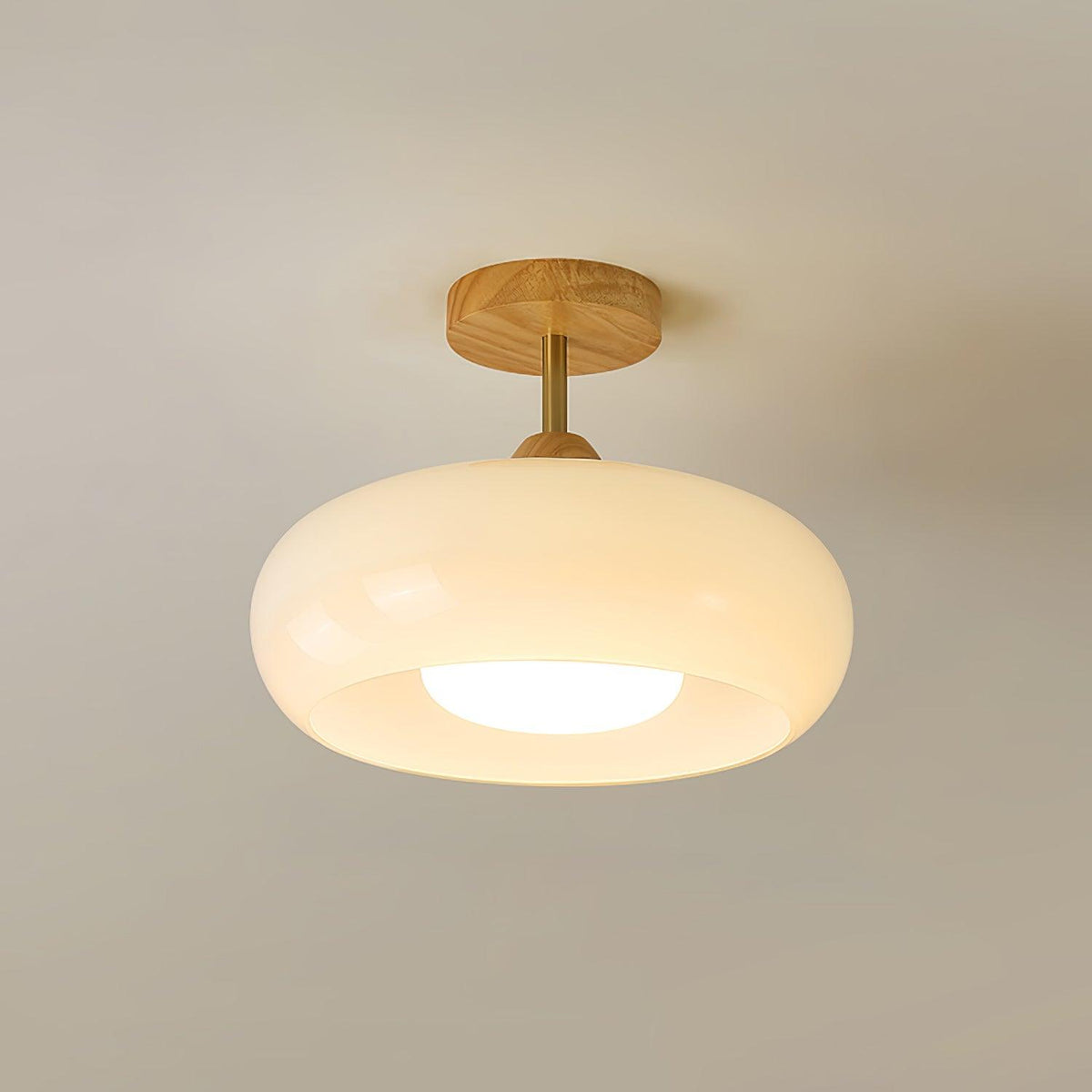 Disca Bauhaus Glass Disc Wood Ceiling Light