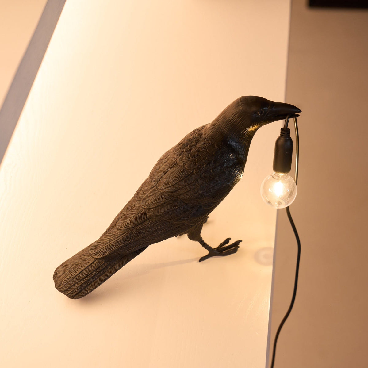 Corbeau Resin Raven Sculpture Edison Bulb Table Lamp