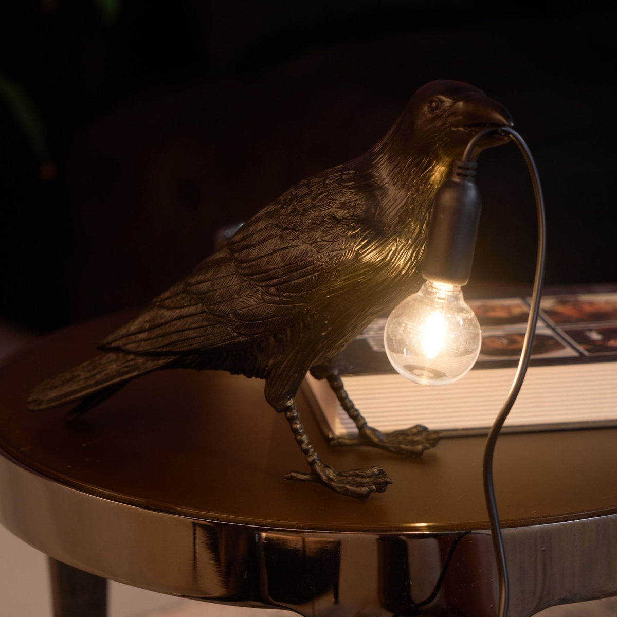 Corbeau Resin Raven Sculpture Edison Bulb Table Lamp