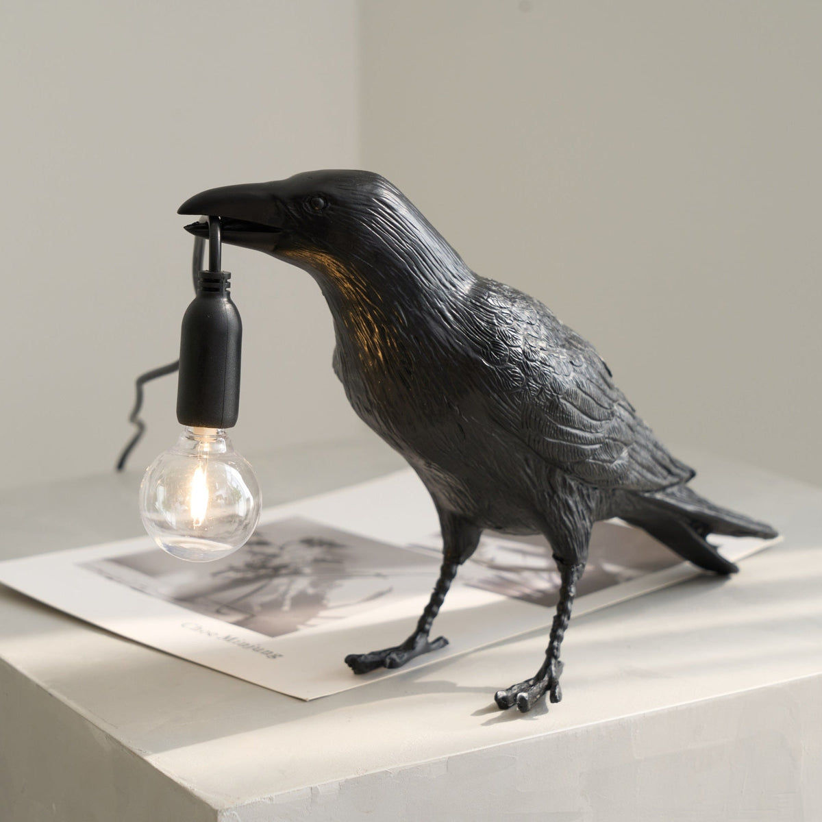 Corbeau Resin Raven Sculpture Edison Bulb Table Lamp