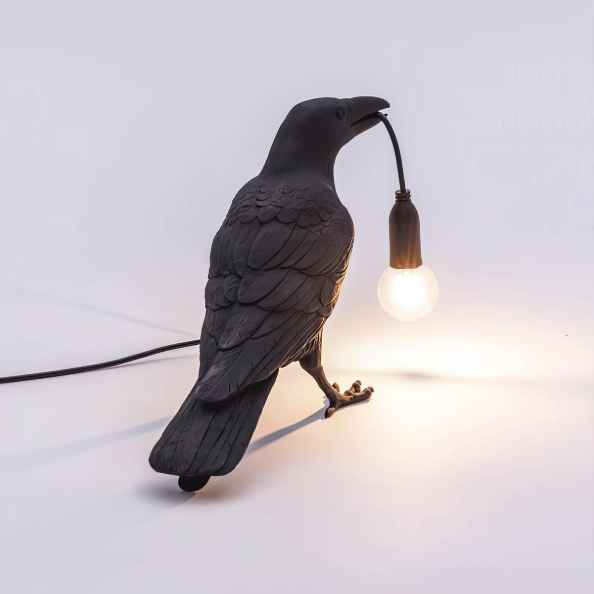 Corbeau Resin Raven Sculpture Edison Bulb Table Lamp