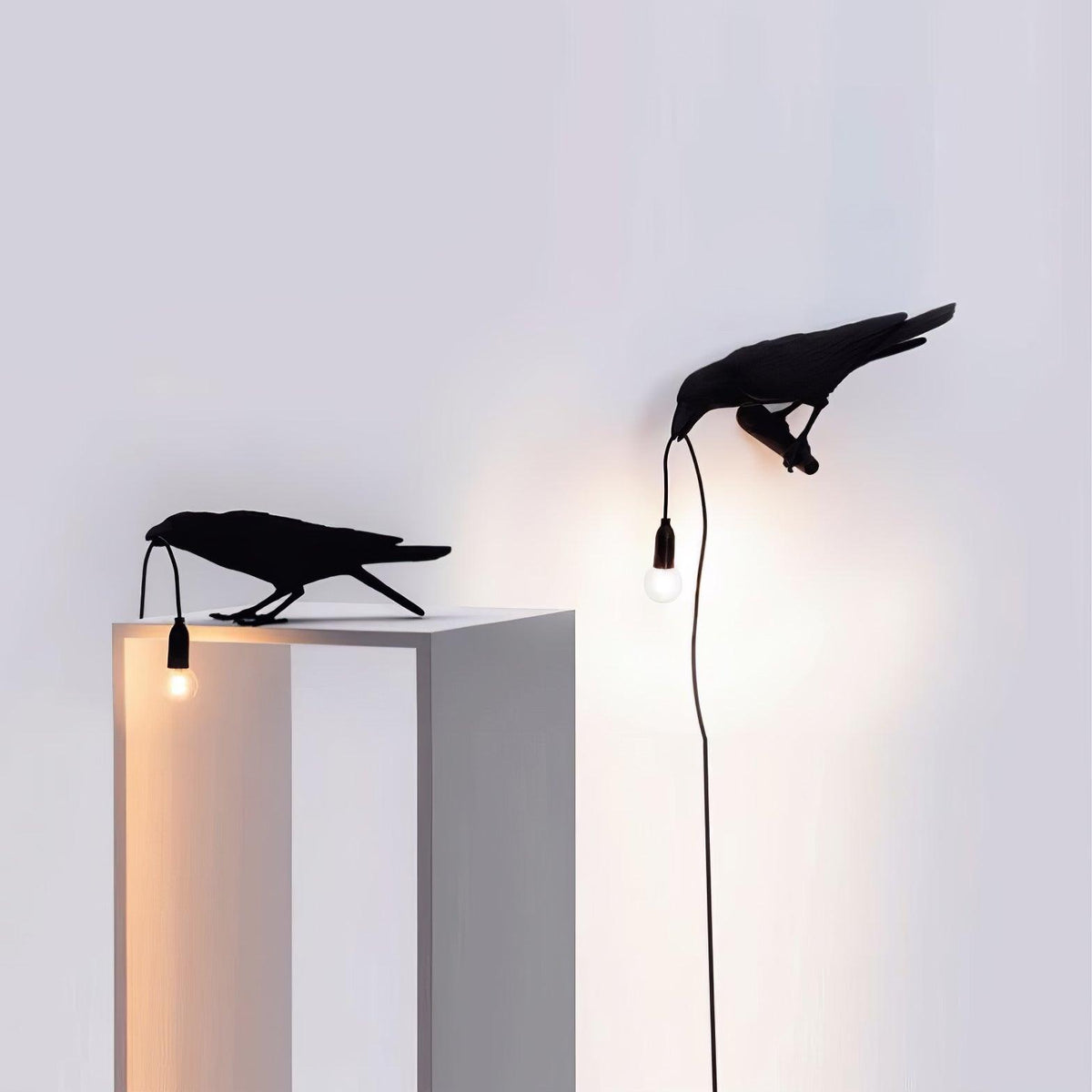 Corbeau Resin Raven Sculpture Edison Bulb Table Lamp