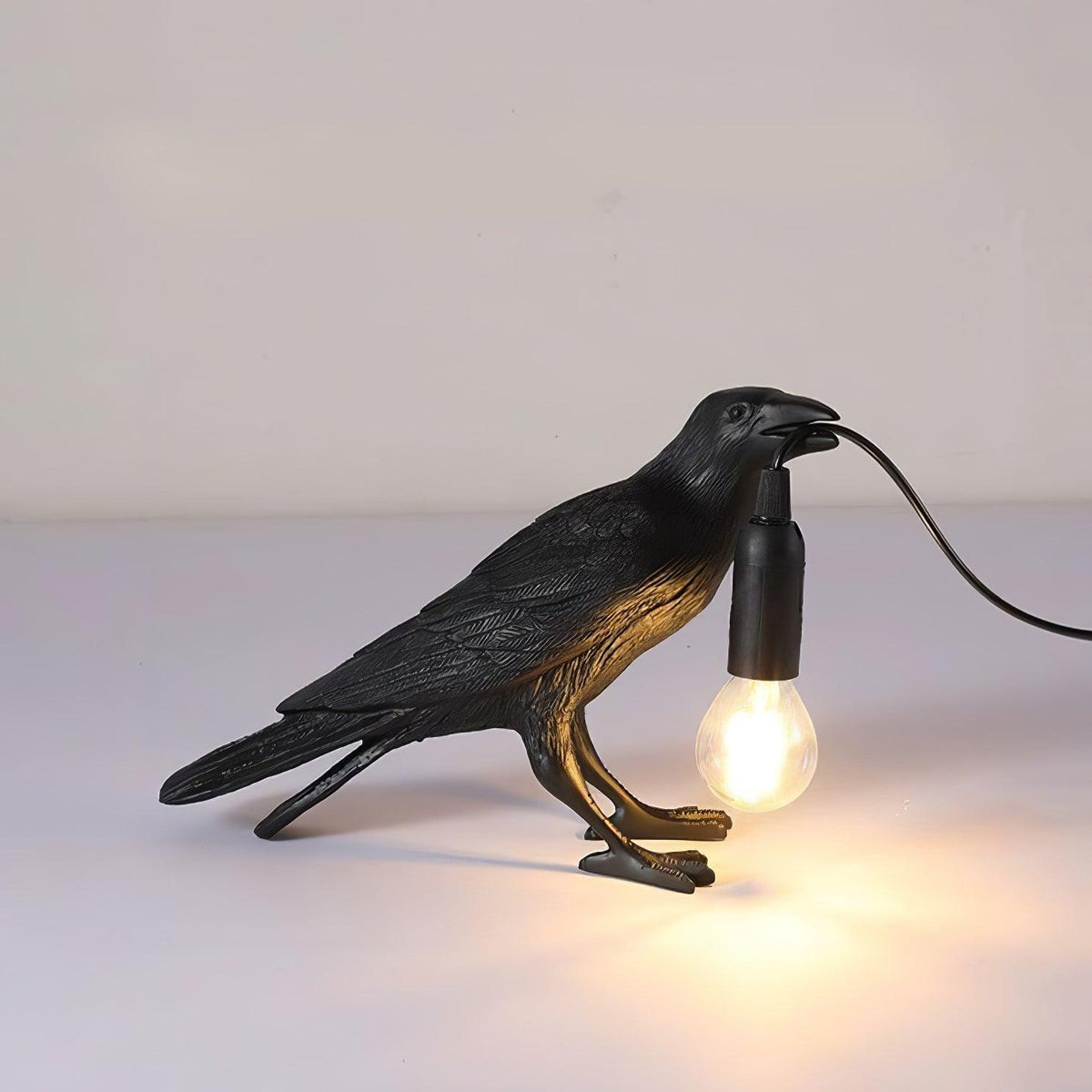 Corbeau Resin Raven Sculpture Edison Bulb Table Lamp