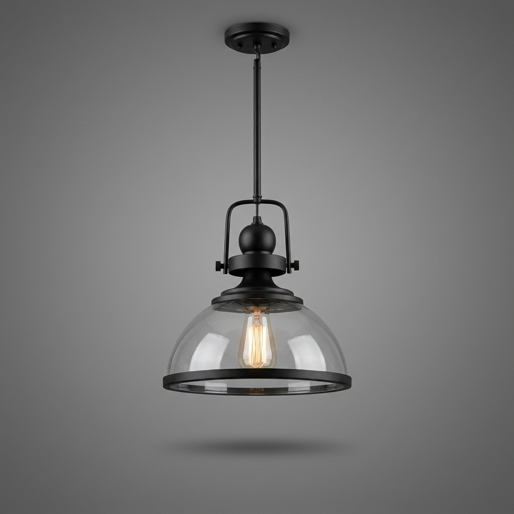 Verdana clear glass pendant on grey studio background