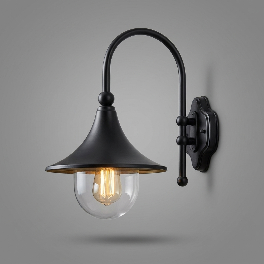 Trompette gooseneck lantern on grey studio background