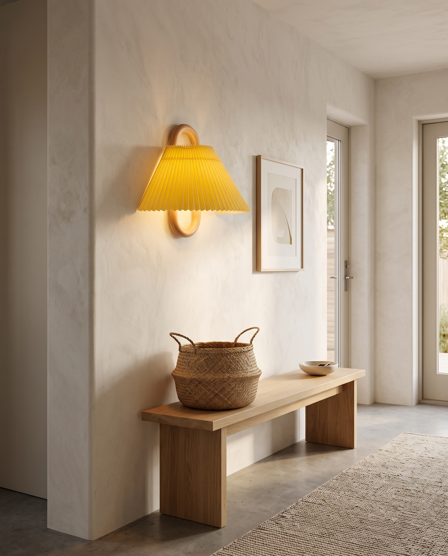 Aspen Wood Wall Sconce Yellow Pleated - entryway