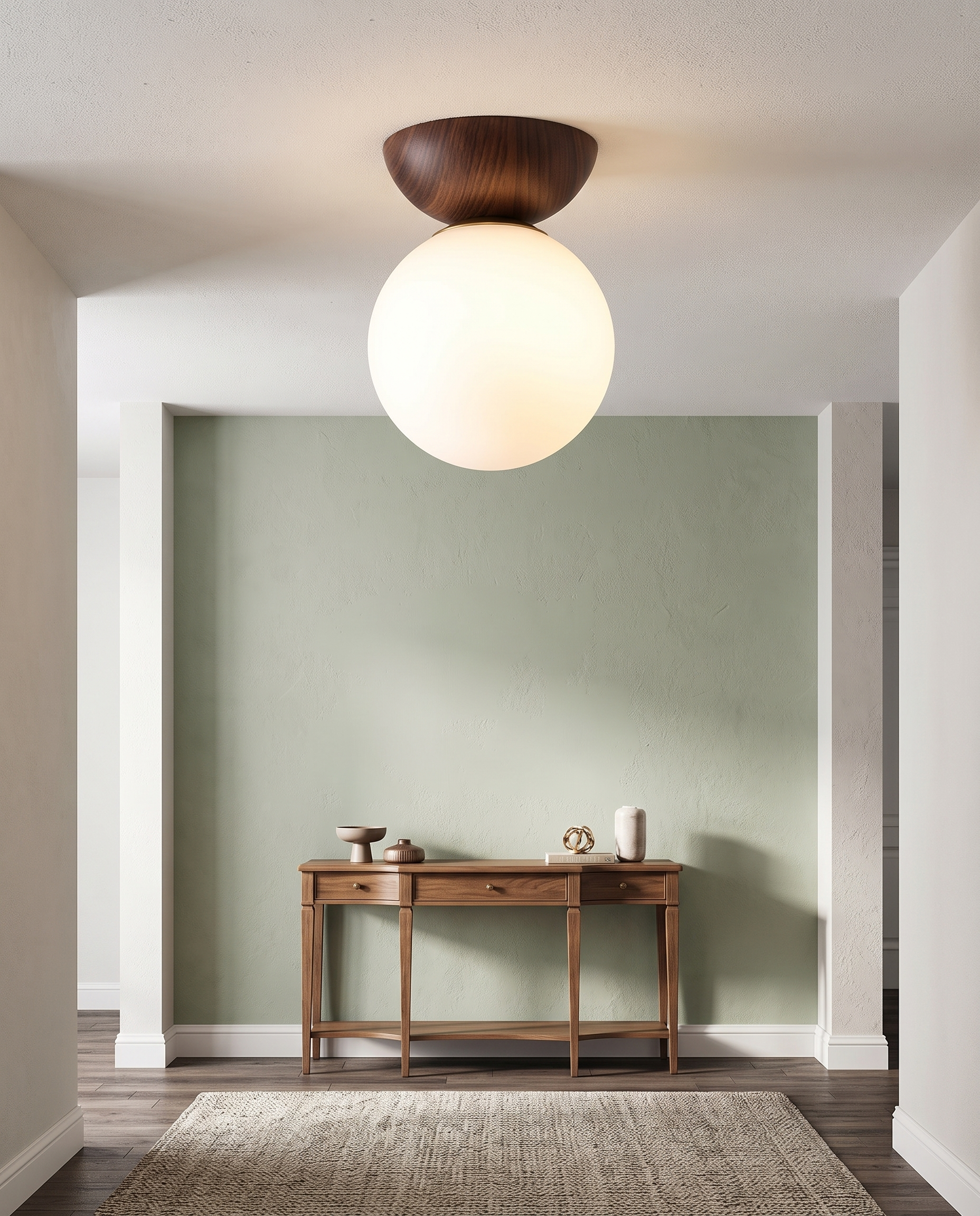 Sfera Glass Ceiling Light Semi-Flush Walnut - entryway