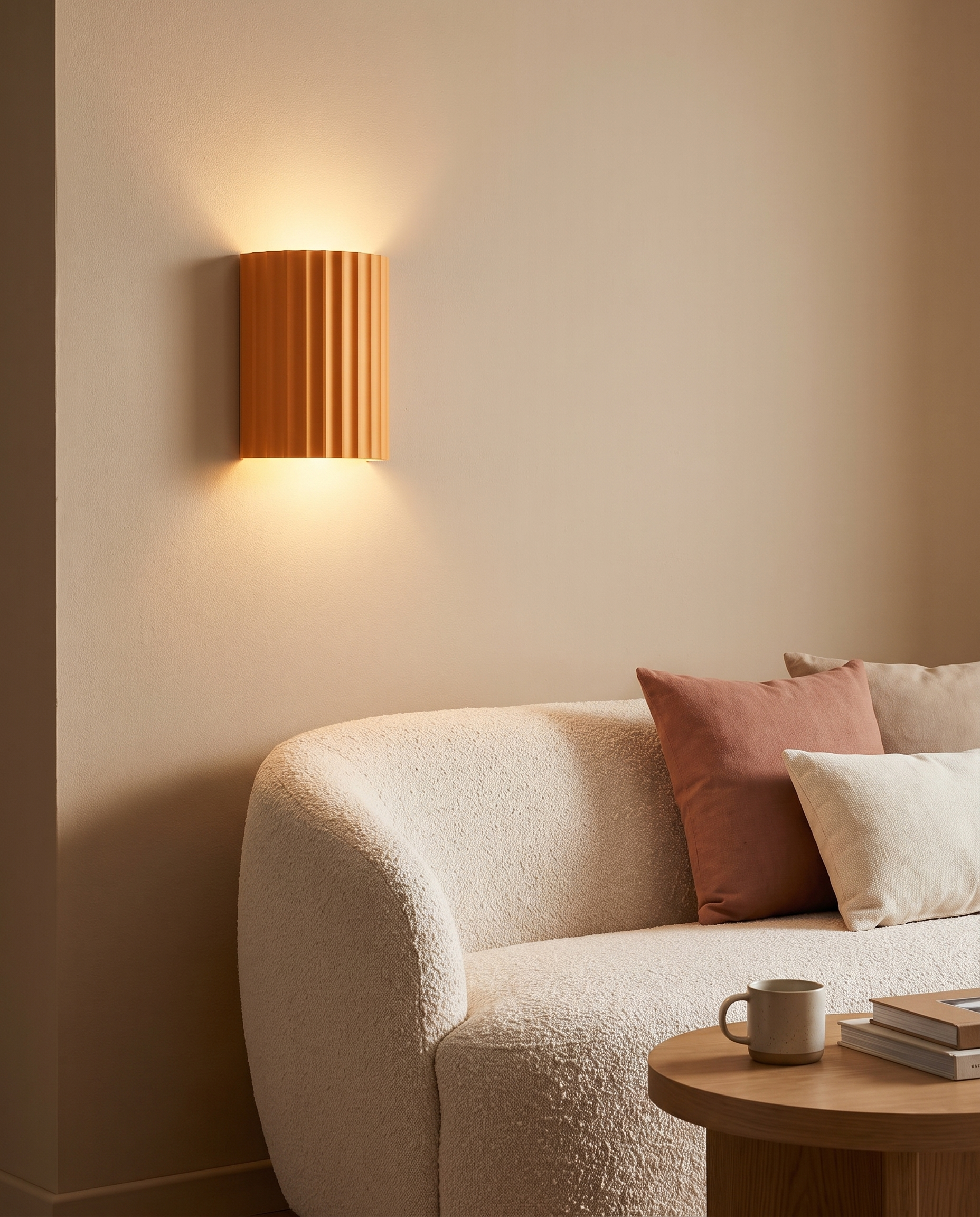 Momo Wall Sconce in Orange in a living room