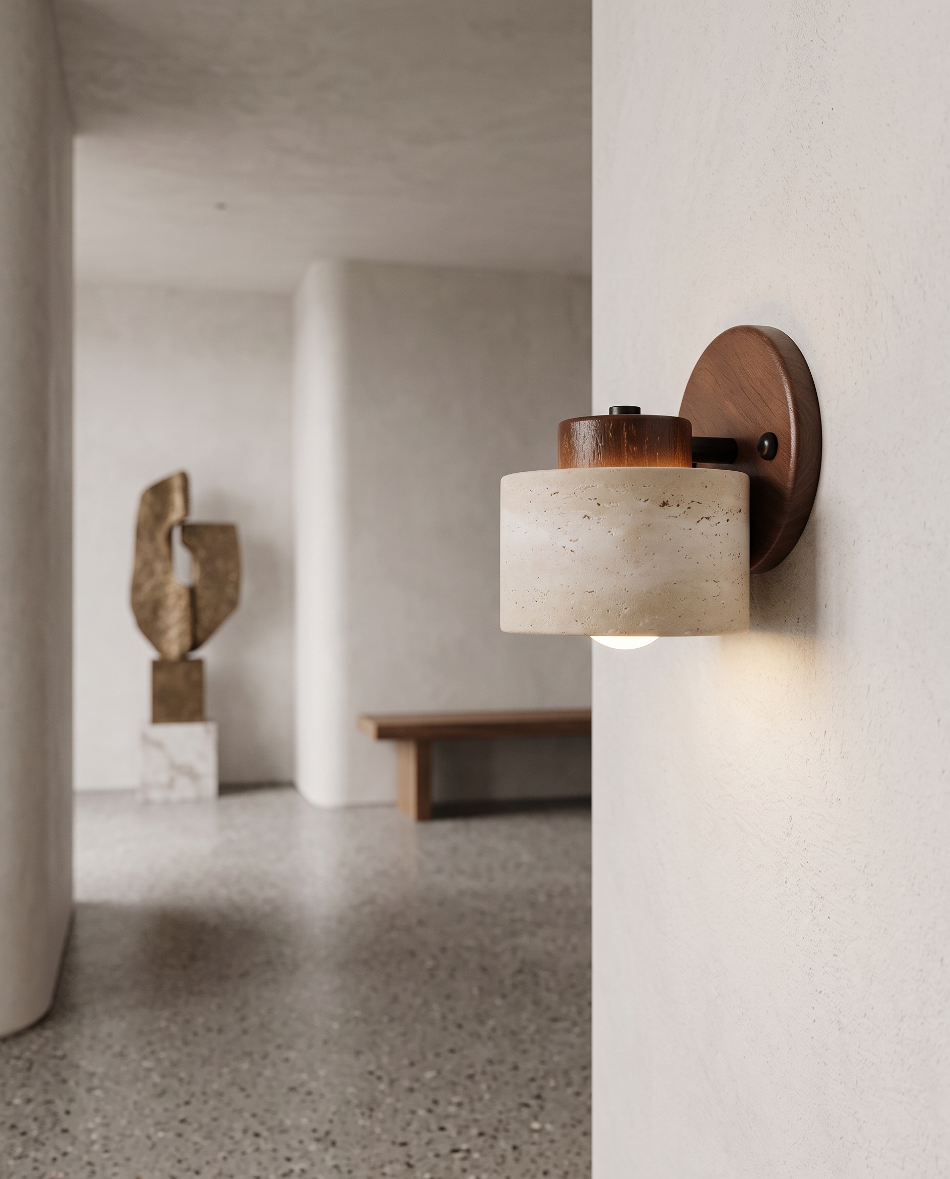 Sasso Travertine Wall Light in a hallway