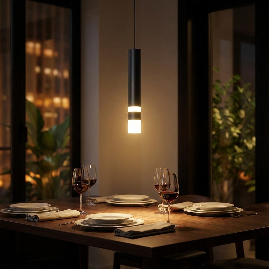 Asta Pendant (Black & White) over a dining table