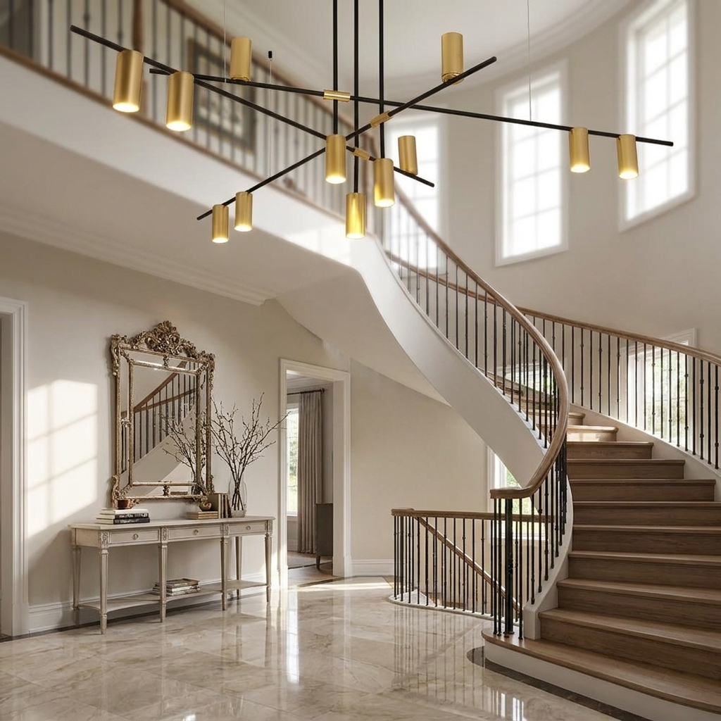 Stella Sputnik Chandelier in an entryway foyer