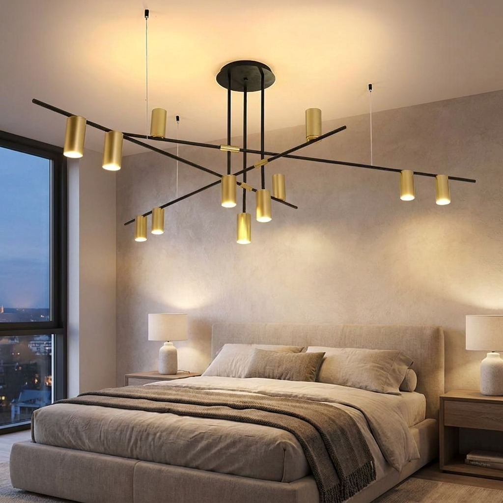 Stella Sputnik Chandelier in a bedroom