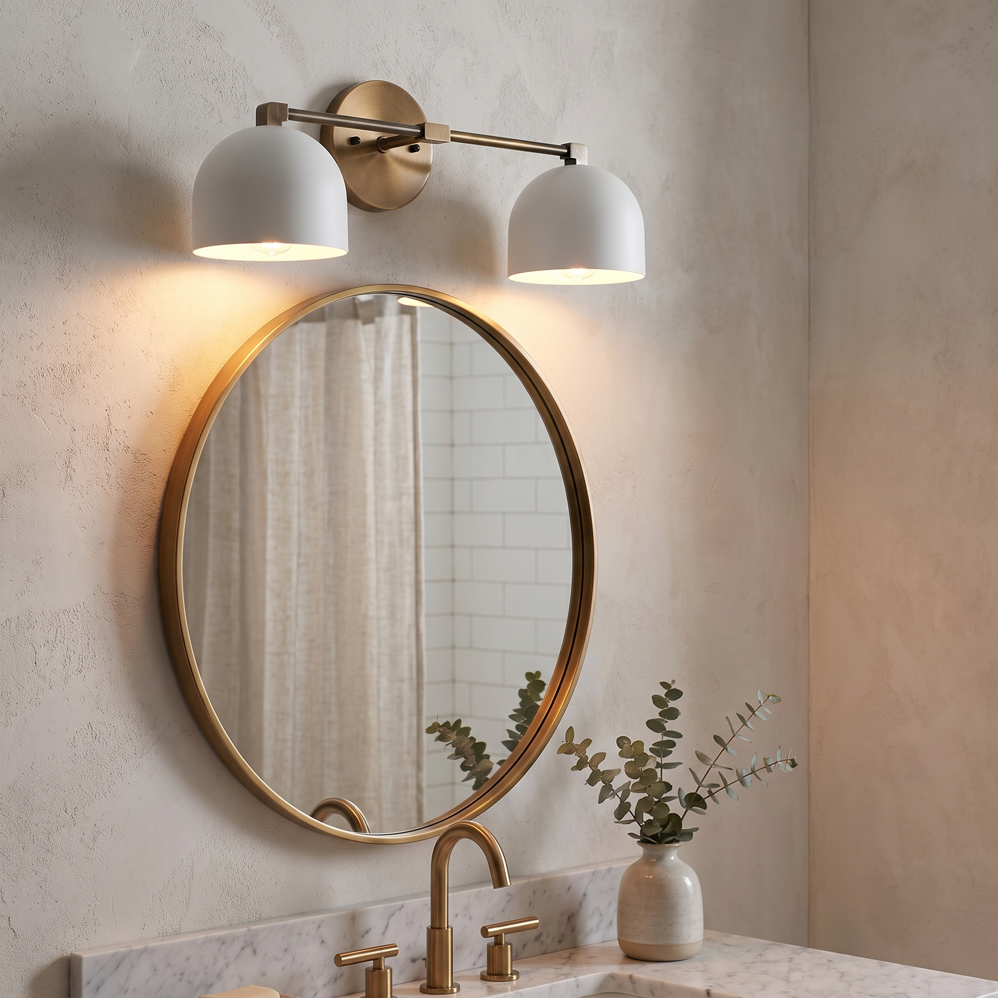 Metio vanity light - white shade / antique brass