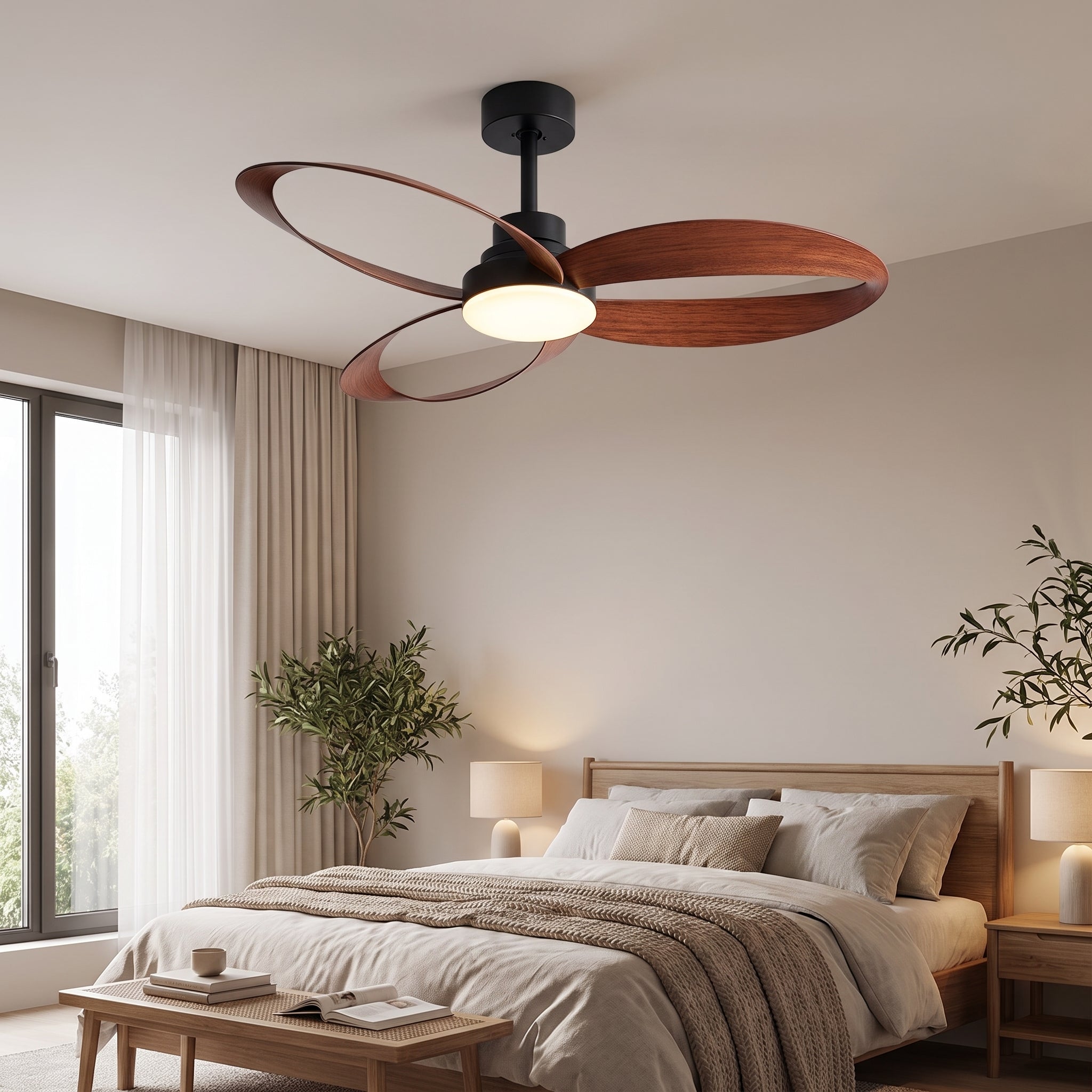 Bexley ceiling fan - Black with Rosewood blades, bedroom