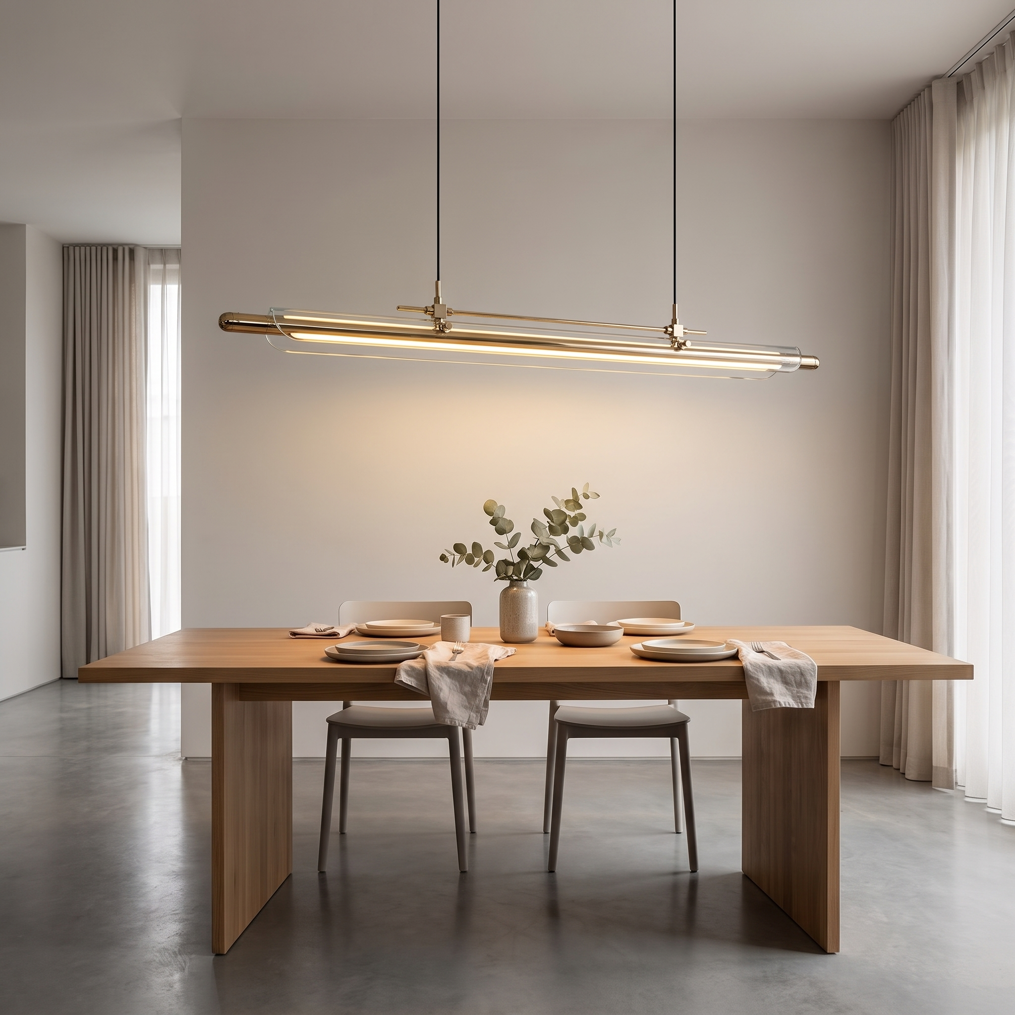 Werner Bauhaus linear pendant over minimalist dining table
