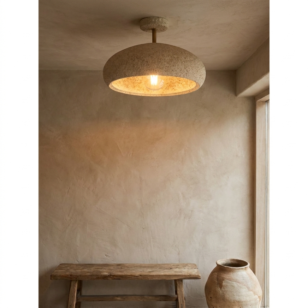 Willa cream speckled dome ceiling light in a wabi sabi entry
