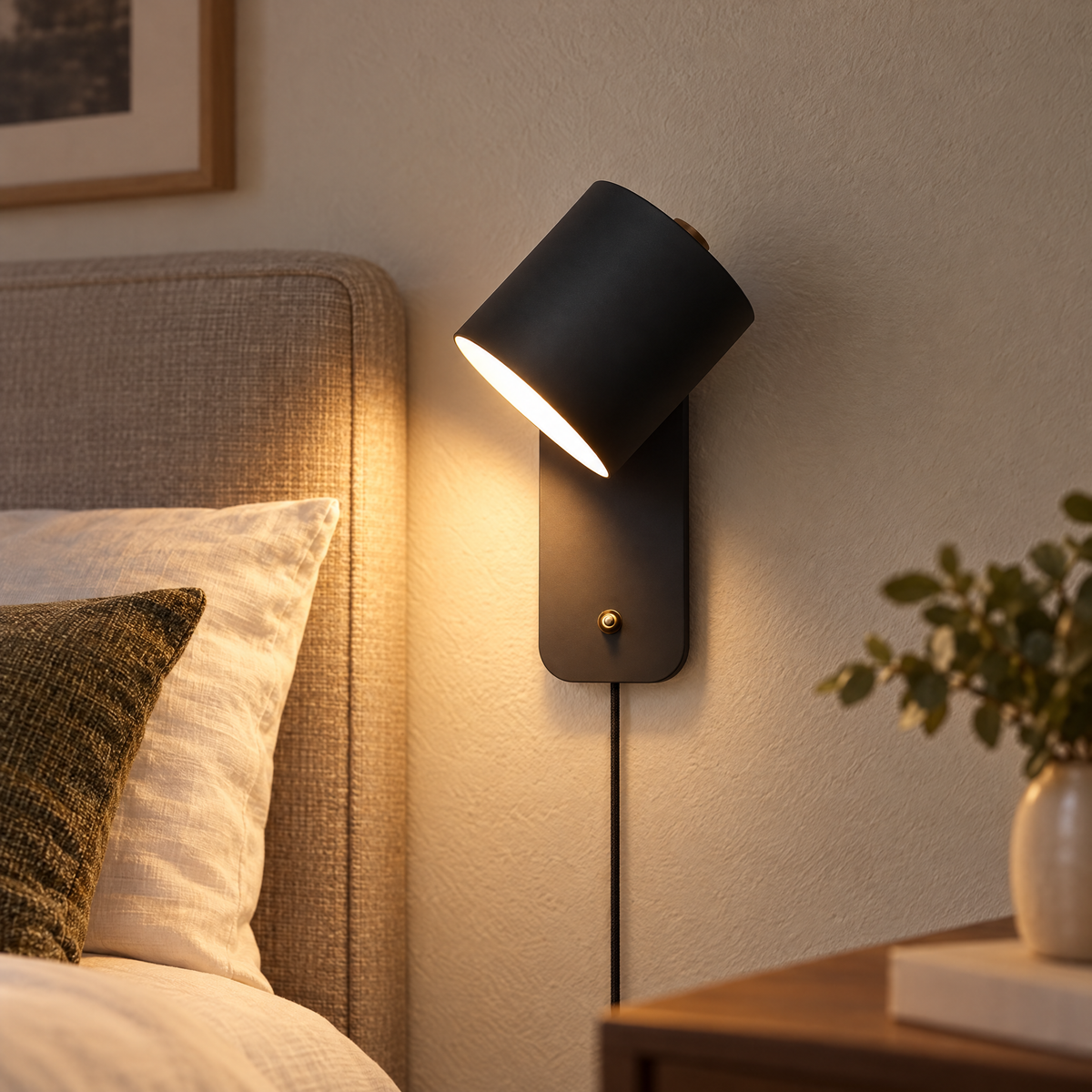 Pivo Plug In Cylinder Wall Lamp in Black
