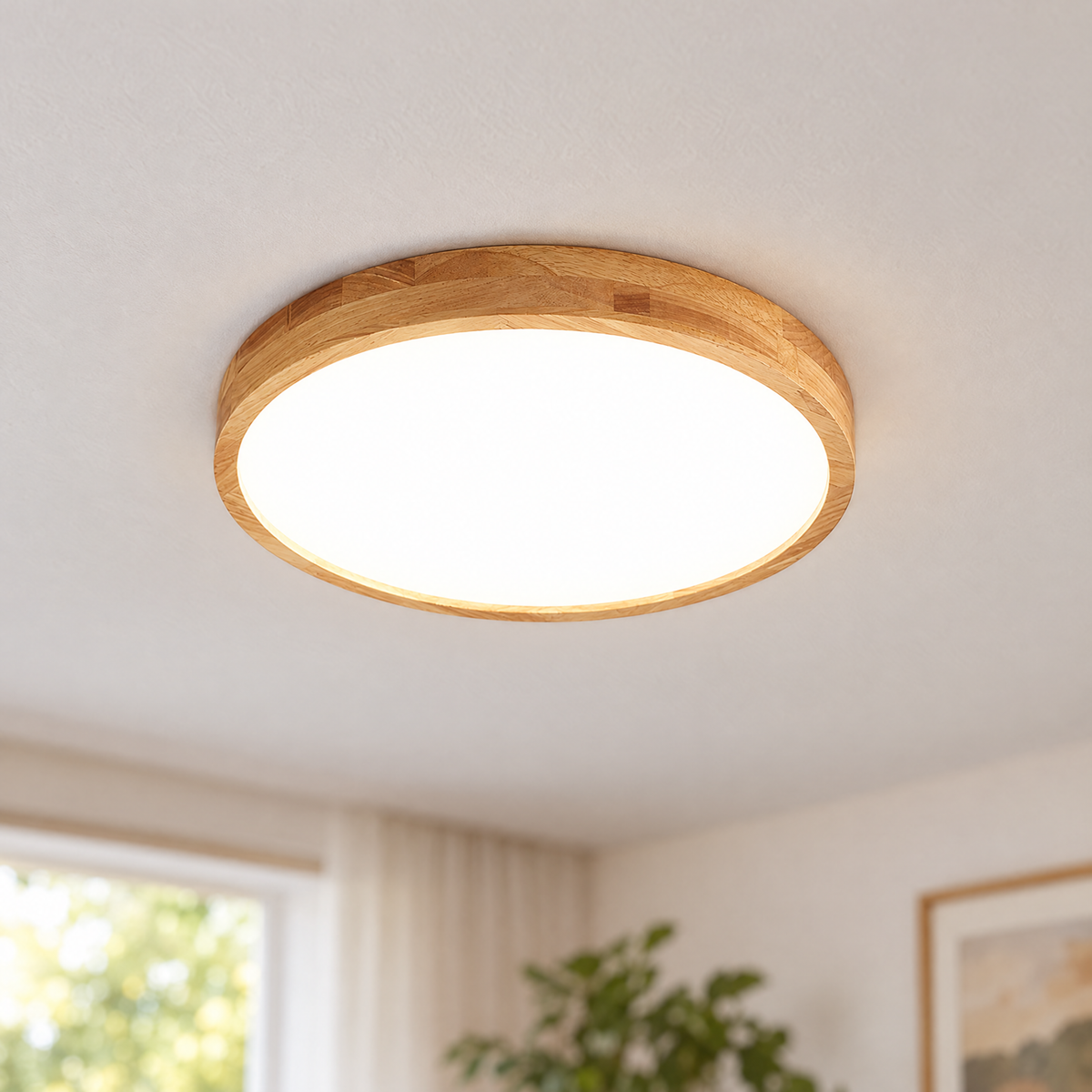 Doga Wood Flush Mount Ceiling Light, Circle
