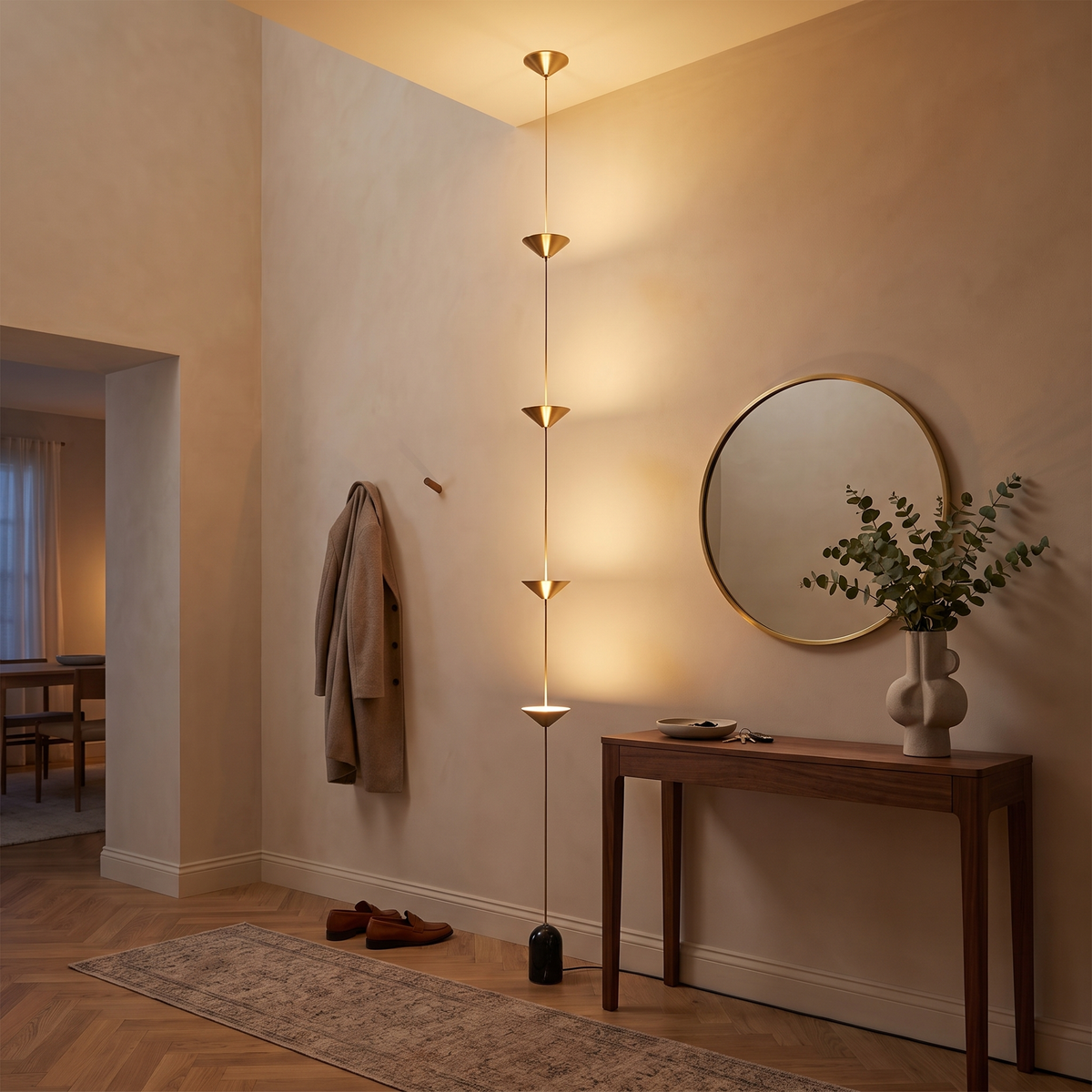 Soreluna 4 Lights floor to ceiling LED floor lamp in an entry hall