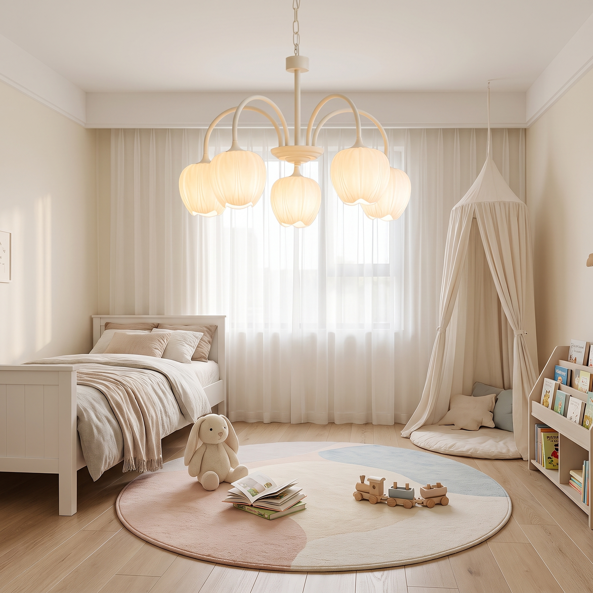 Tulipa 5 heads Creamy white & White glass tulip chandelier in a kids&