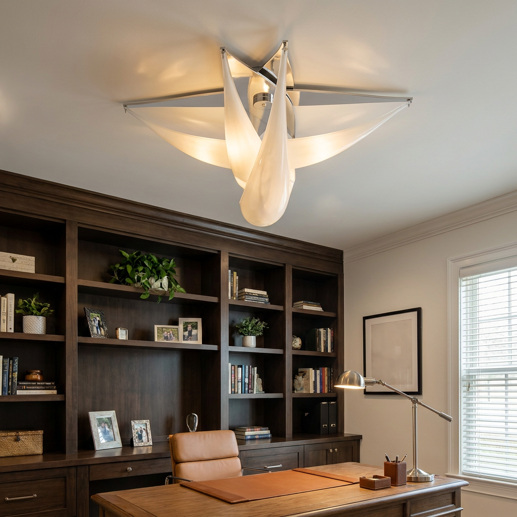Ombeline ceiling light in a home office with built-in shelves