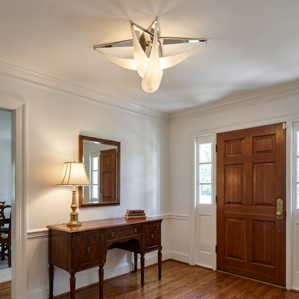Ombeline ceiling light in the entryway of a colonial style home