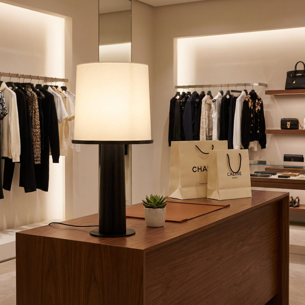 Tamsen table lamp on a reception desk in a boutique