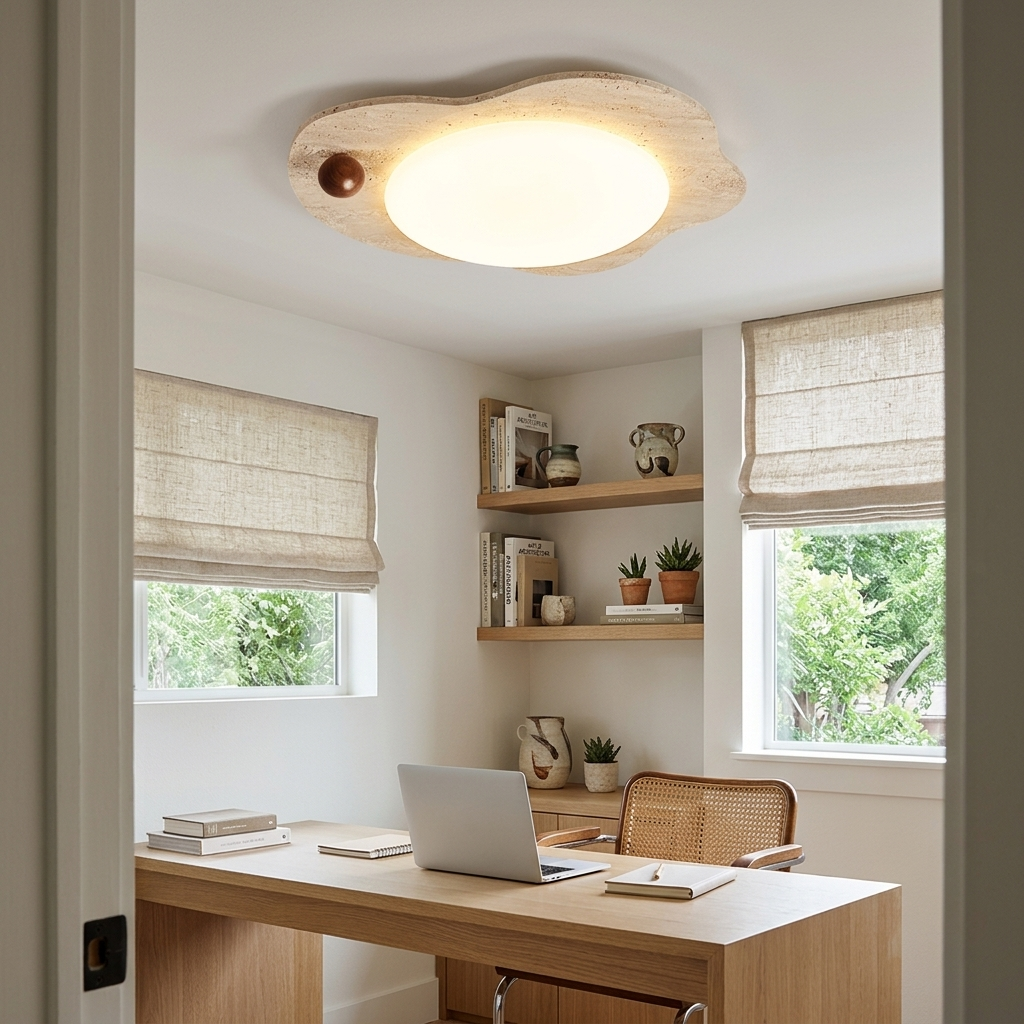 Nuvola Travertine Cloud Ceiling Light in Yellow Travertine & White studio office
