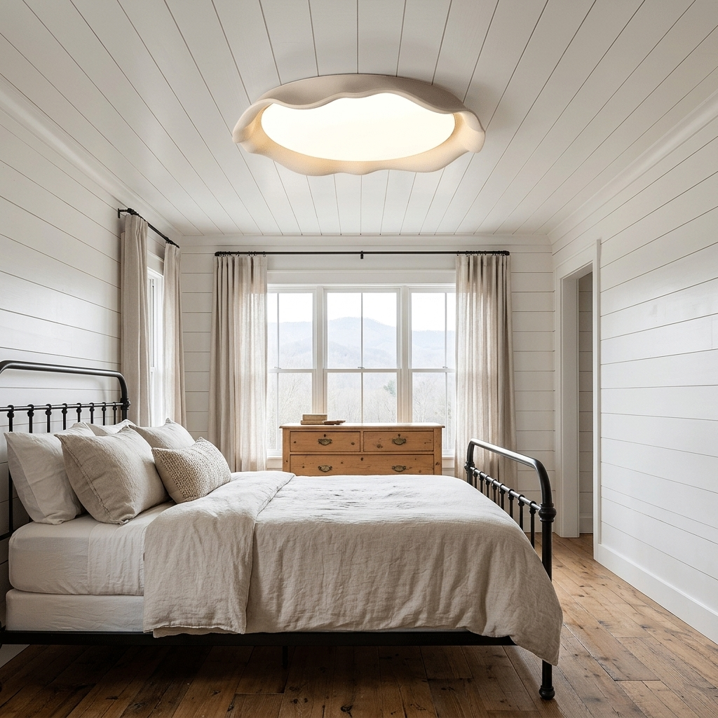 Calanque Microcement Wave Ceiling Light in Beige farmhouse guest bedroom