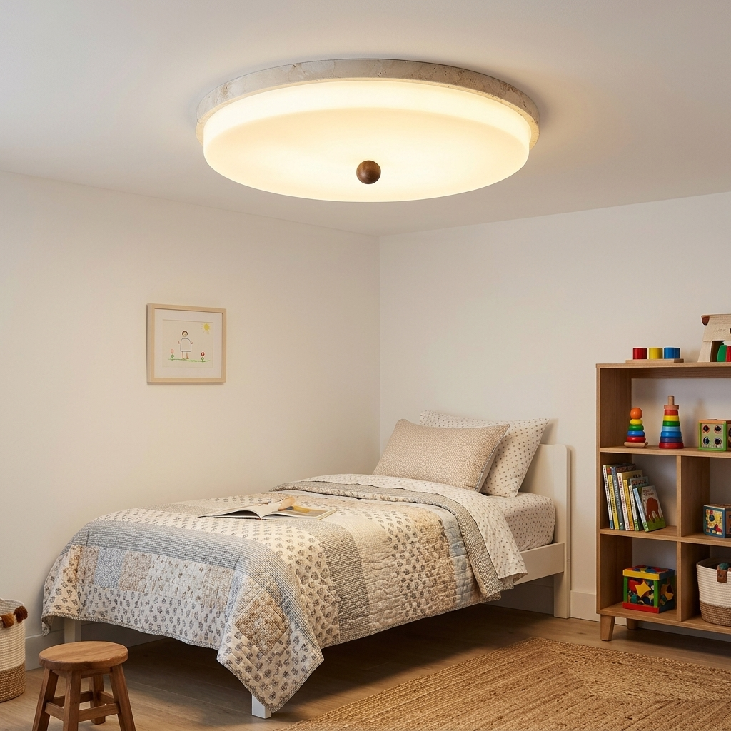Saverio Travertine Ring Flush Mount in Yellow Travertine & White child&