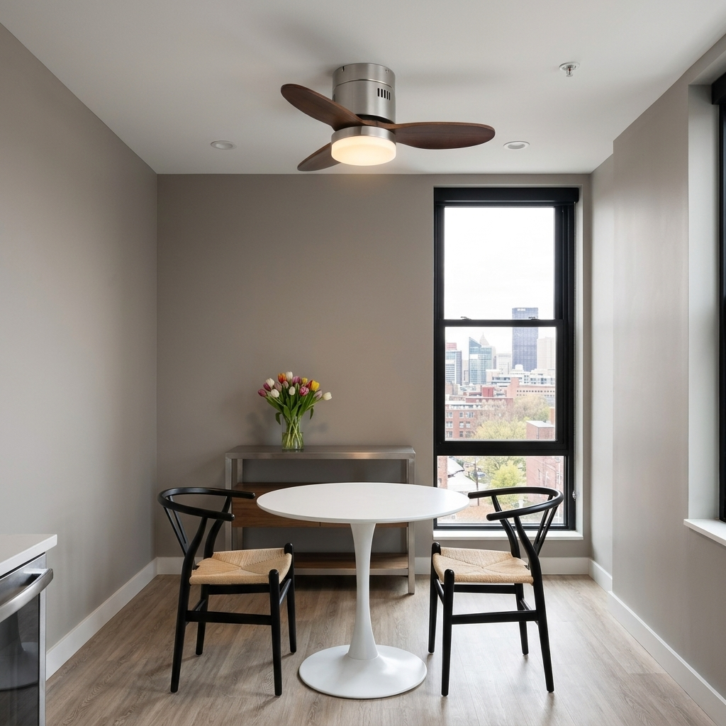 Joliette ceiling fan light Model A in an apartment dining nook