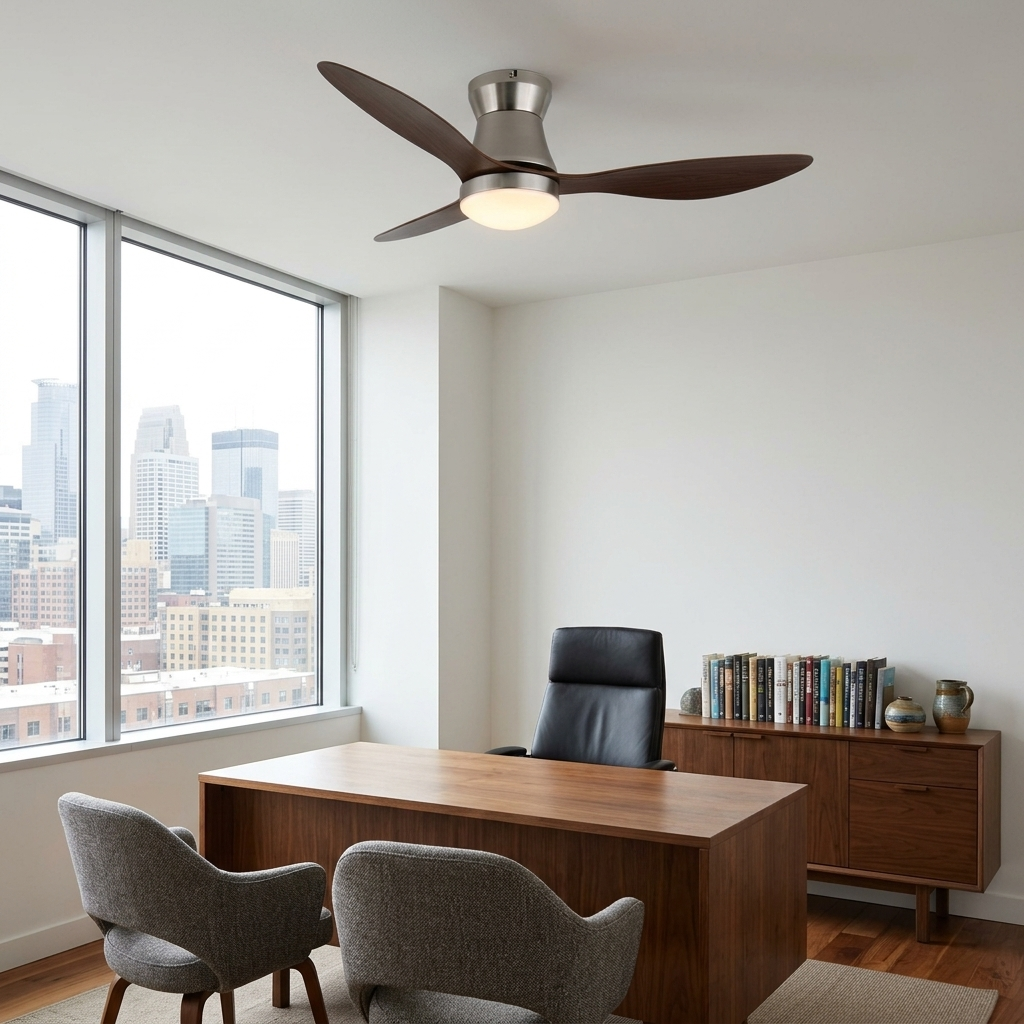 Dorae walnut and nickel ceiling fan light in a private office