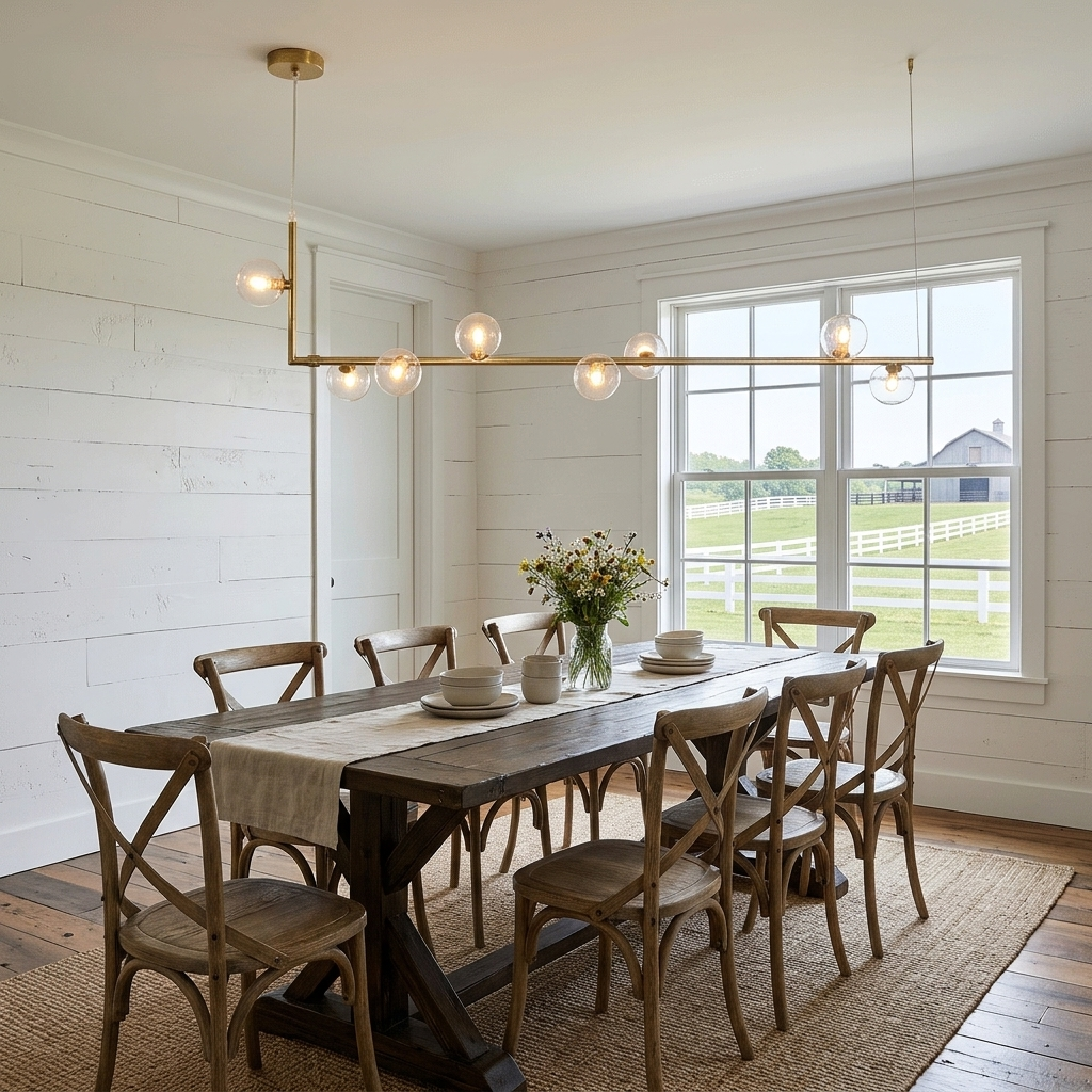 Ailis linear glass globe chandelier, 8 Lights Gold: farmhouse dining room, Lexington KY